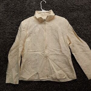 Vintage Kenar Shacket Women 12 Off Ivory‎ White Botanical Zip Up Ladies Coat